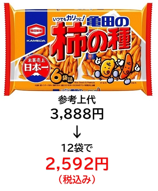 2,592円税込 (12袋セットで発送）亀田の柿の種６袋詰